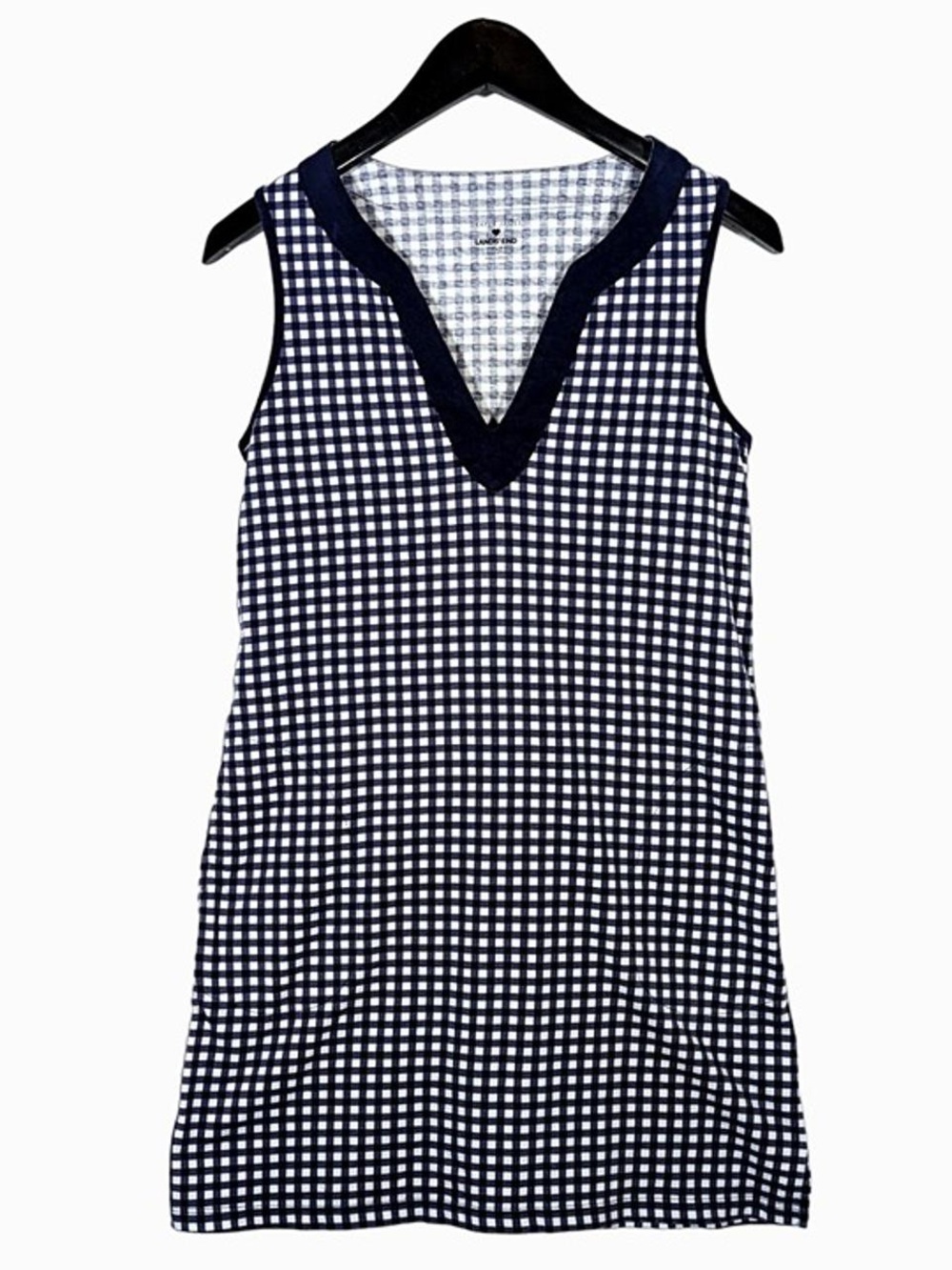 NWOT DRAPER JAMES Lands' End Gingham Sleeveless Shift Dress, V Neck and Light